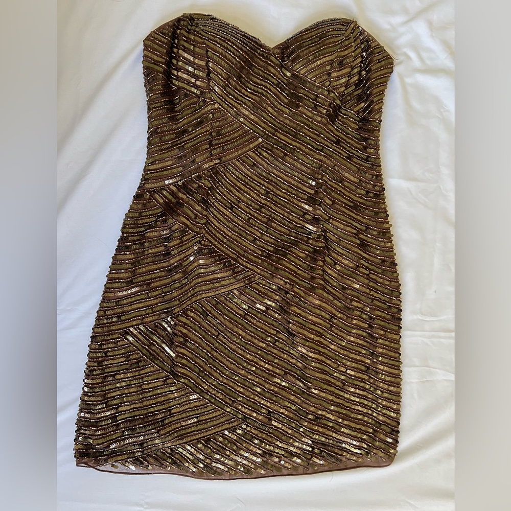 Adrianna Papell Brown Strapless Sequin Dress